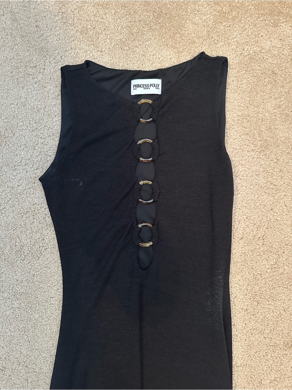 Princess Polly Black Sleeveless Tank with Gold Ring Accents